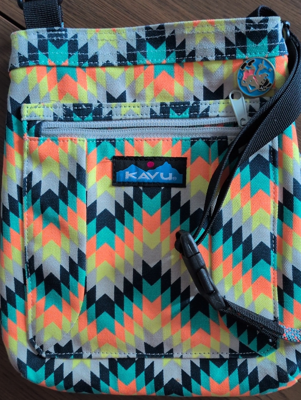 Kavu Women’s  Crossbody Bag in Teal, Neon Orange & Yellow